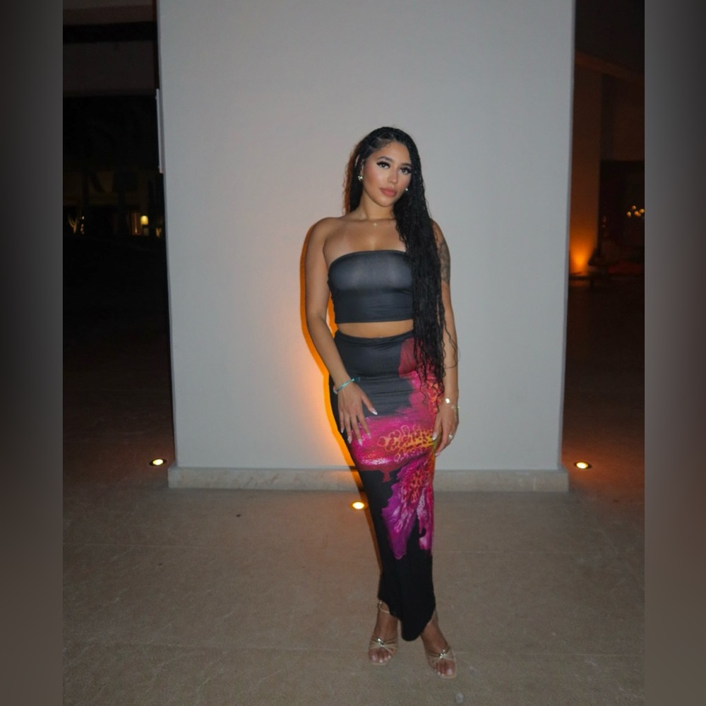 Floral Black and Pink Tube Top and Skirt Set